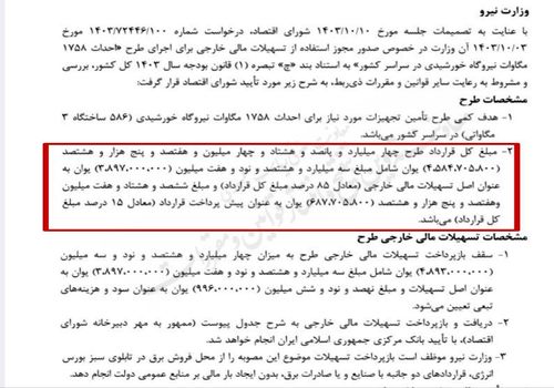 وام خارجی ۵ میلیارد یوانی وزارت نیرو